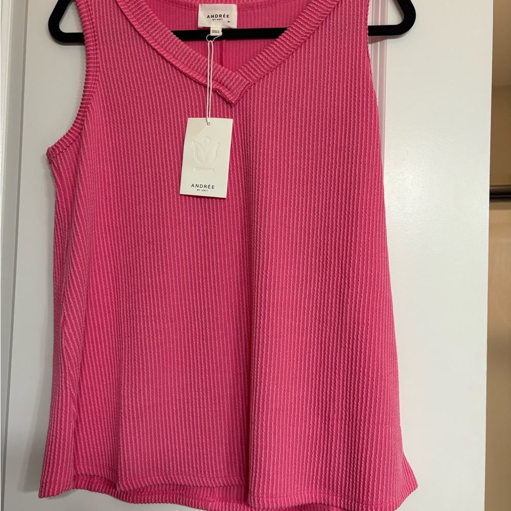 Andree Vibrant Pink Ribbed Tank Top